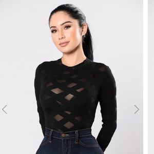 FashionNova Black Sheer Bodysuit
